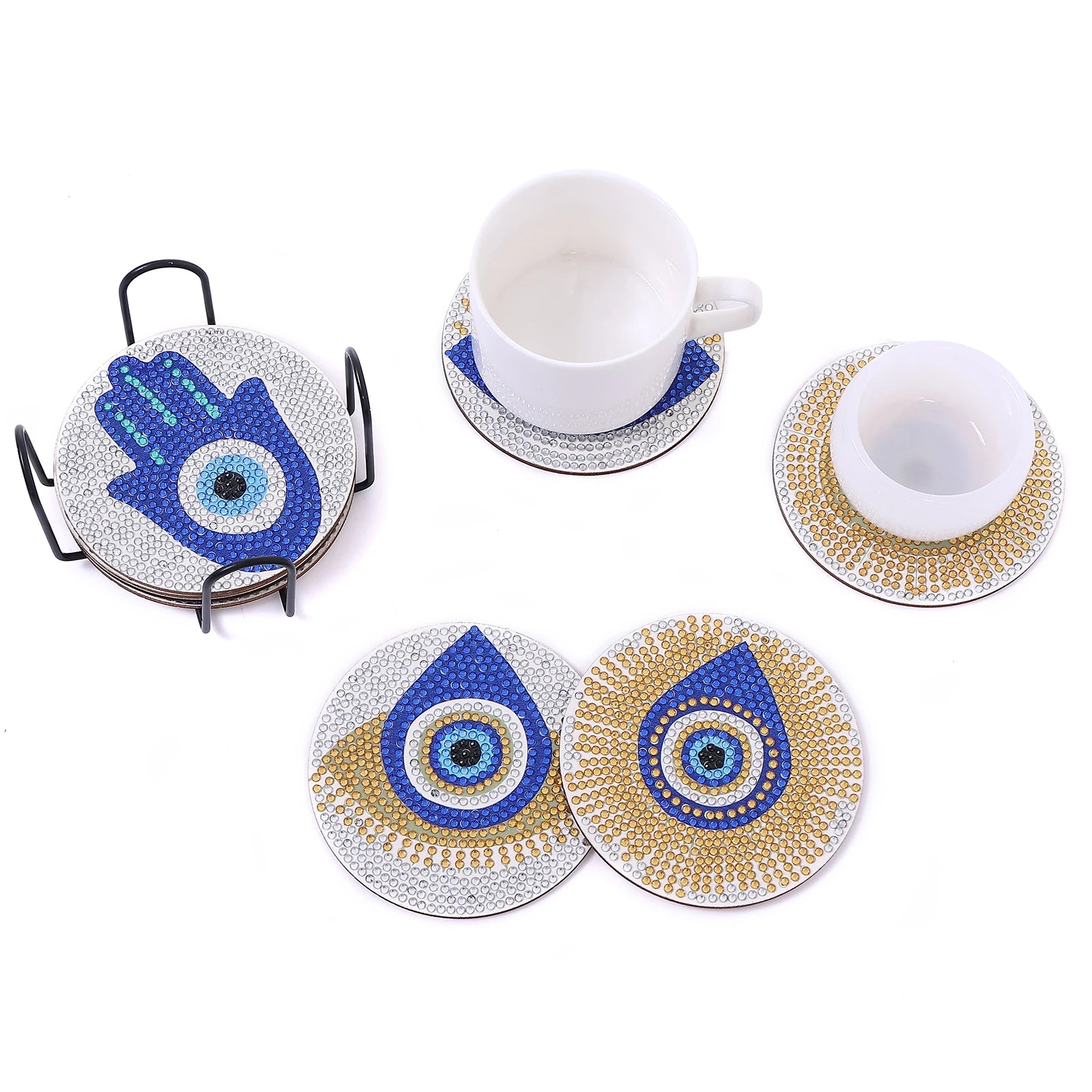 Shining Diamond Eye DIY Coasters: Non-slip, Heat Insulation, 8-Piece Set - The Cool Collective AU