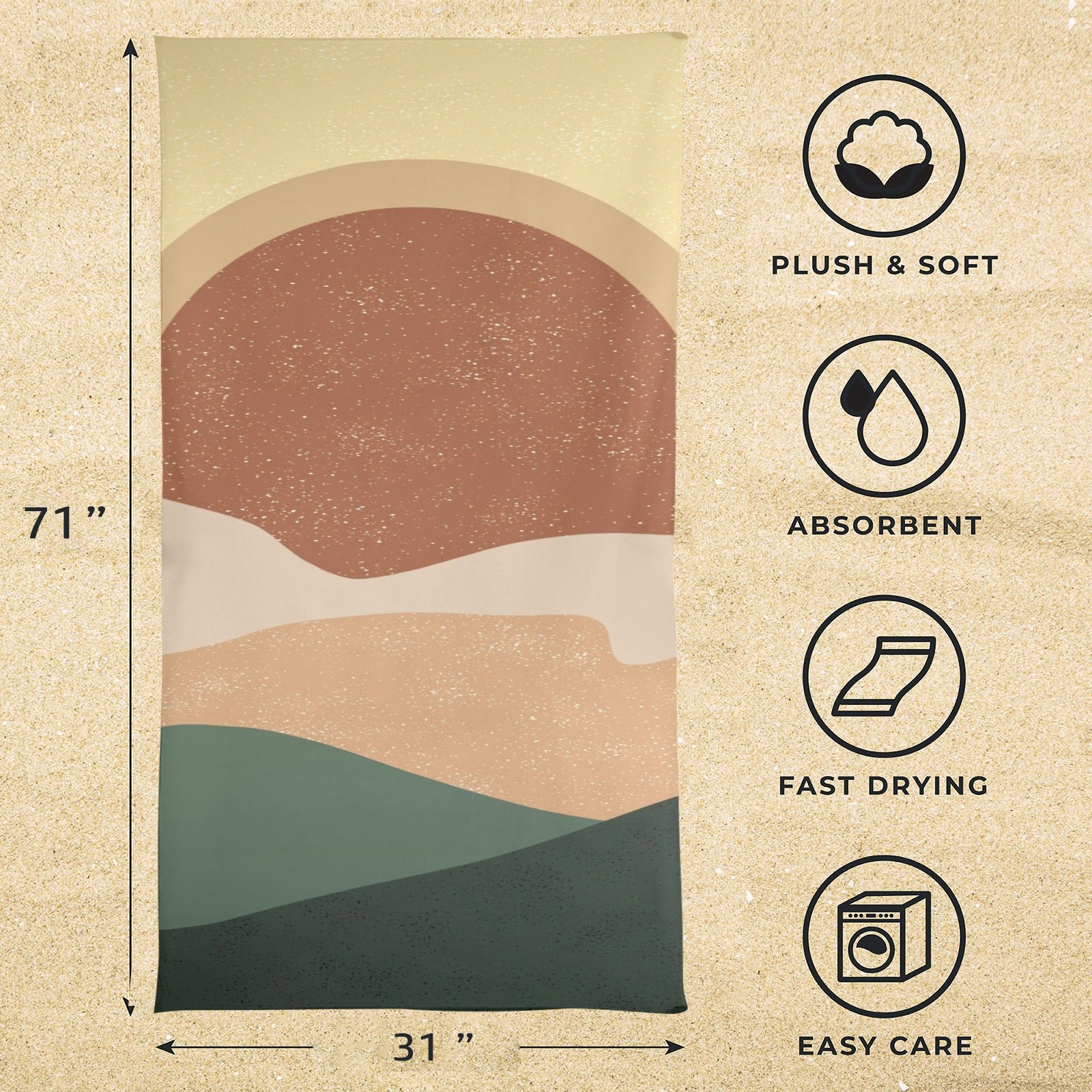 Earthy Tones Beach Towel 31"x71" - The Cool Collective AU