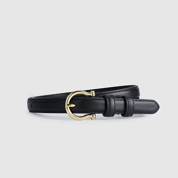 95CM Black Elegant French Gold Buckle Genuine Leather Belt - Luxurious Lightweight Women's Waist Belt - The Cool Collective AU