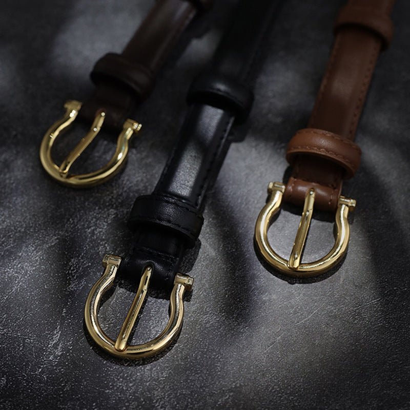 95CM Coffee Elegant French Gold Buckle Genuine Leather Belt - Luxurious Lightweight Women's Waist Belt - The Cool Collective AU