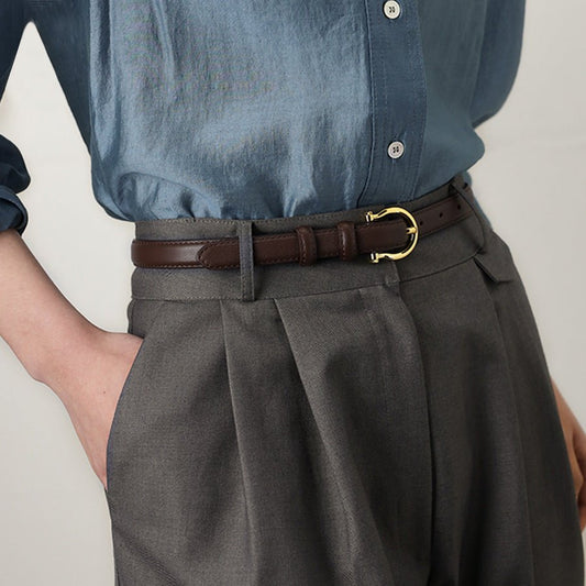 95CM Coffee Elegant French Gold Buckle Genuine Leather Belt - Luxurious Lightweight Women's Waist Belt - The Cool Collective AU
