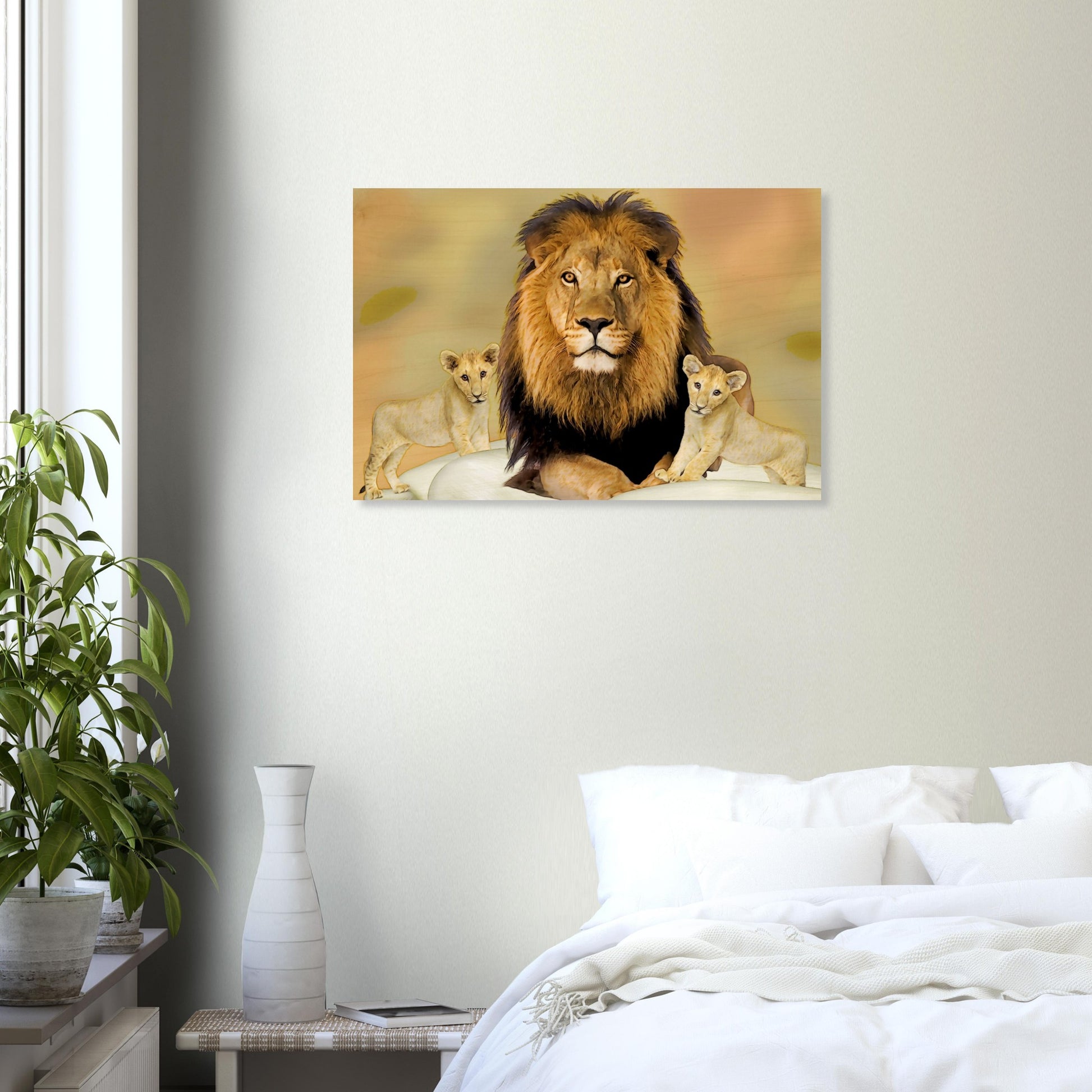 Lion & His Cubs Print - Aluminum & Wood Options - The Cool Collective AU