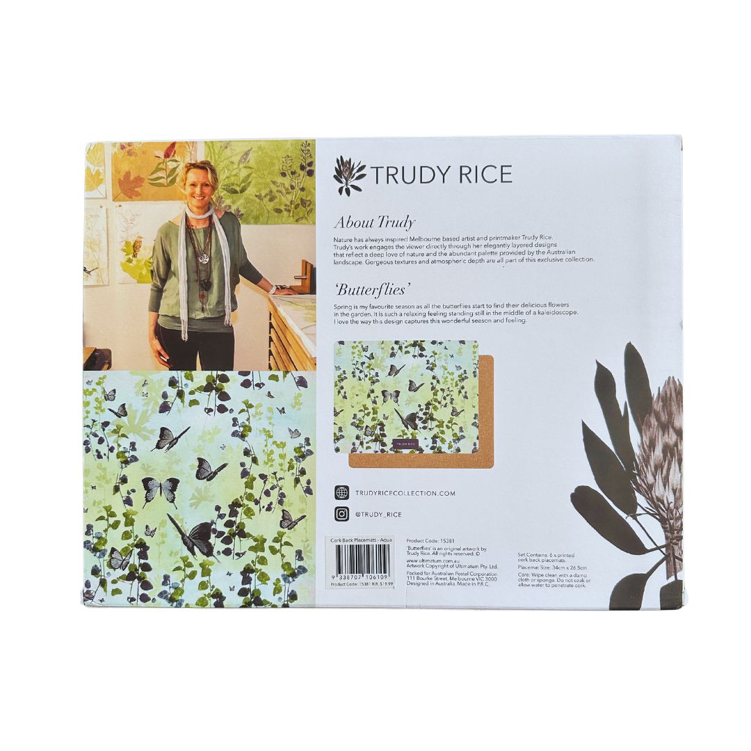 Trudy Rice 'Butterfly' Inspired 6-Piece Cork-Backed Placemat Set CLEARANCE