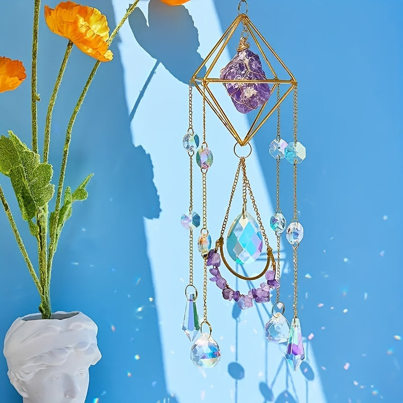 Amethyst Crystal Suncatcher - Gold-Plated Hanging Window Decor - The Cool Collective AU