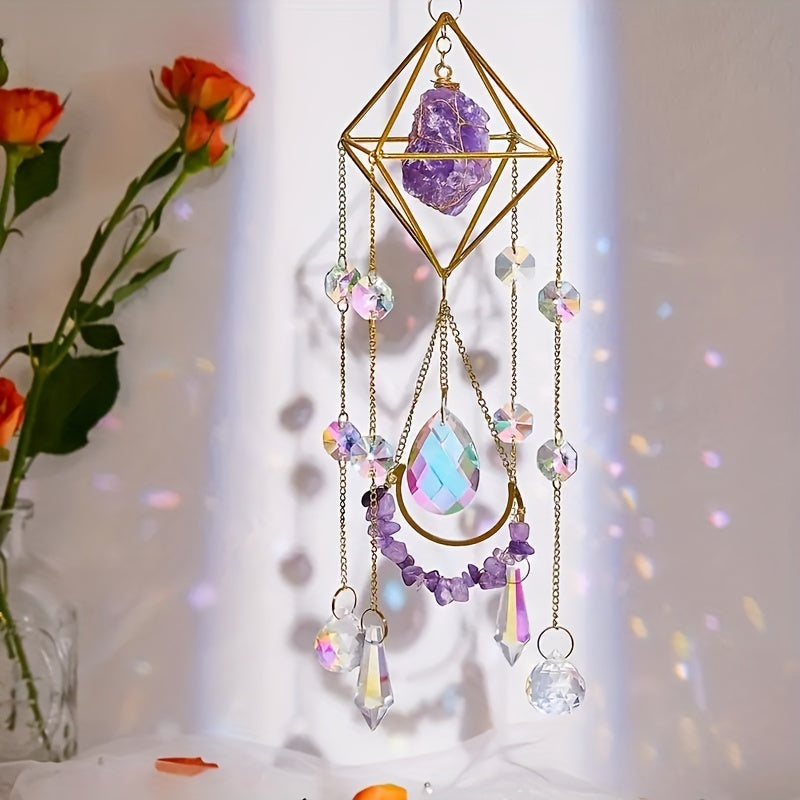 Amethyst Crystal Suncatcher - Gold-Plated Hanging Window Decor - The Cool Collective AU