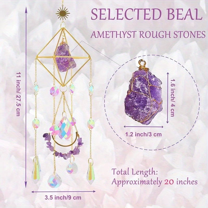 Amethyst Crystal Suncatcher - Gold-Plated Hanging Window Decor - The Cool Collective AU