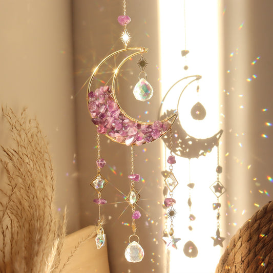 Amethyst Moon Crystal Suncatcher – Rainbow Window & Garden Decor - The Cool Collective AU