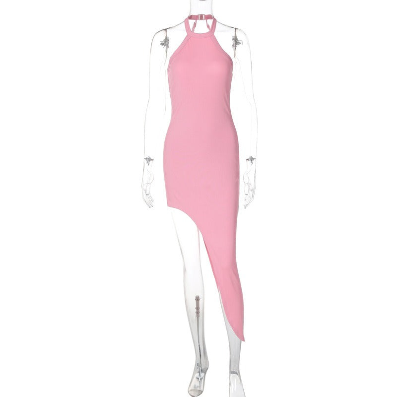 Sexy Sleeveless Backless Dress with Split Neck and Halter Design - The Cool Collective AU