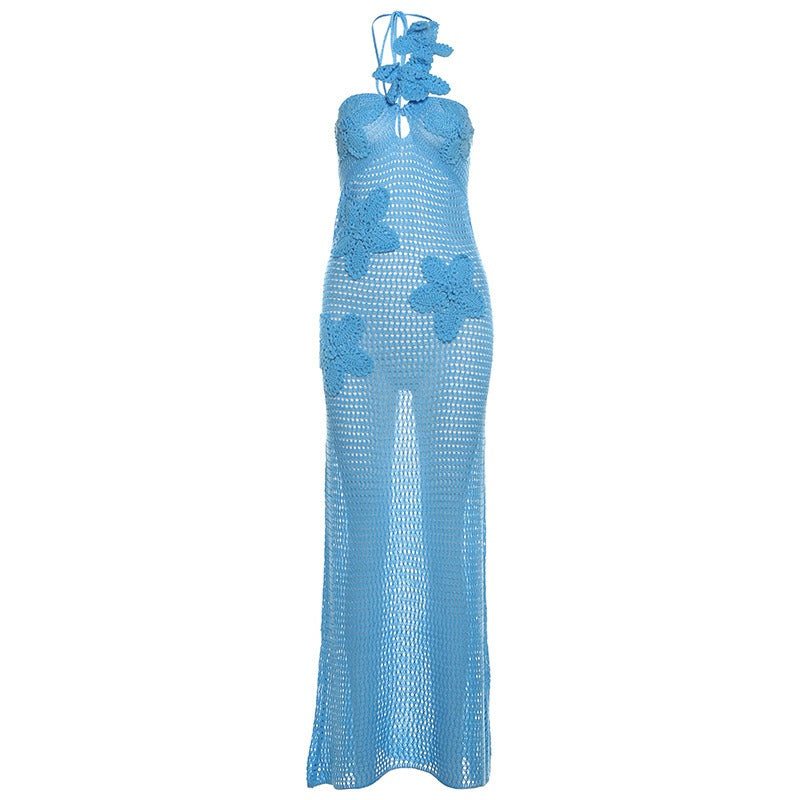 Elegant Hollow-Out Knitted High Waist Slim Fit Halter Dress - The Cool Collective AU