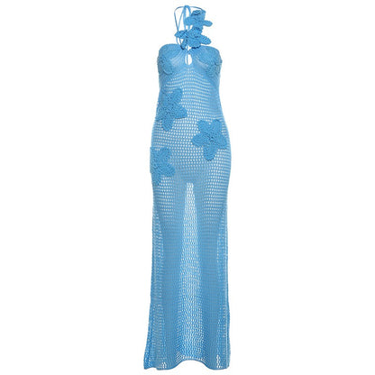 Elegant Hollow-Out Knitted High Waist Slim Fit Halter Dress - The Cool Collective AU