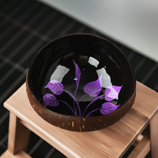 Eco-Friendly Coconut Shell Bowl with Leaf Design - Natural Storage - The Cool Collective AU