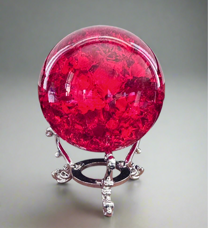 Elegant Red 60mm Crackled Crystal Ball with Stand – Home Décor Gift - The Cool Collective AU