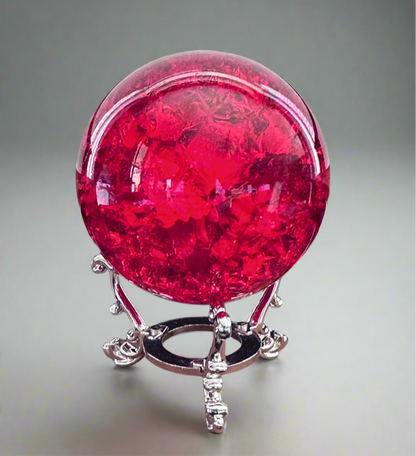 Elegant Red 60mm Crackled Crystal Ball with Stand – Home Décor Gift - The Cool Collective AU