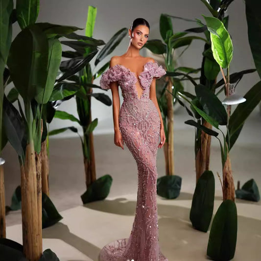 European and American style pink sexy and charming mesh evening dress - The Cool Collective AU