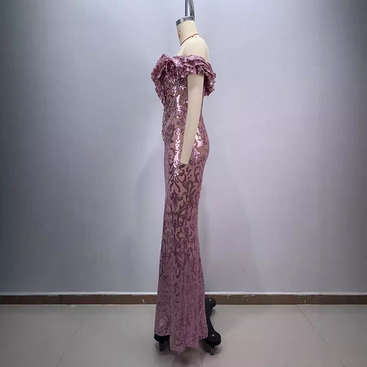 European and American style pink sexy and charming mesh evening dress - The Cool Collective AU