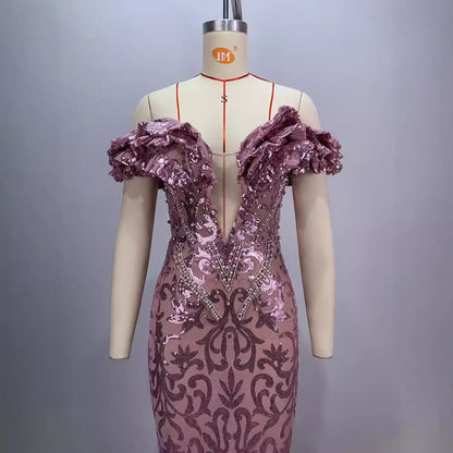 European and American style pink sexy and charming mesh evening dress - The Cool Collective AU