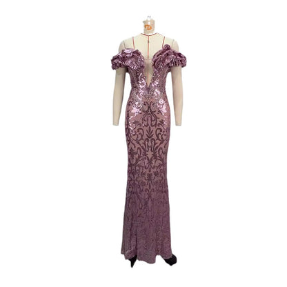 European and American style pink sexy and charming mesh evening dress - The Cool Collective AU
