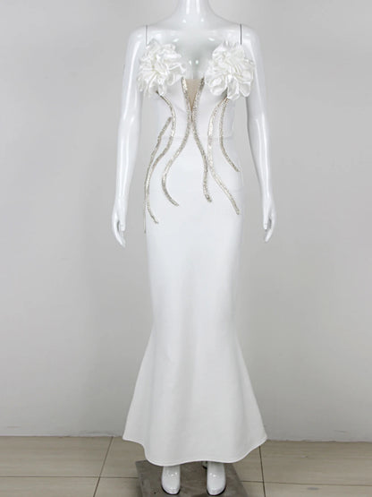 Flower chain strapless long evening dress - The Cool Collective AU