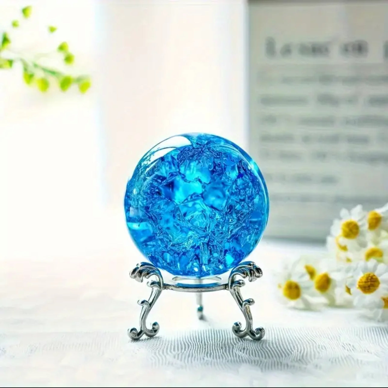 Elegant 60mm Crackled Crystal Ball with Stand – Home Décor Gift