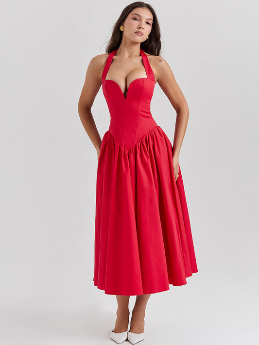 High-end European spring dress: sexy backless deep plunge halter style - The Cool Collective AU