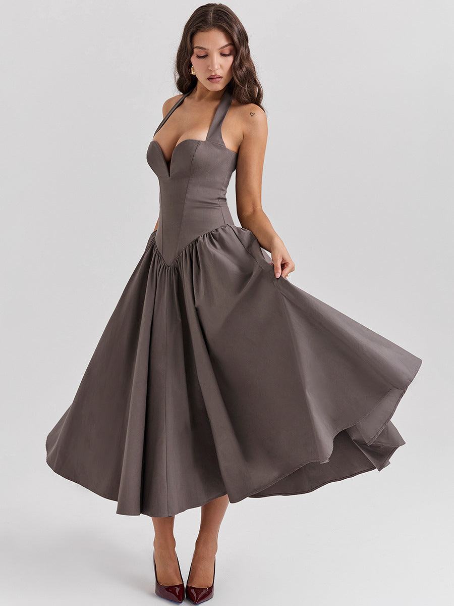 High-end European spring dress: sexy backless deep plunge halter style - The Cool Collective AU