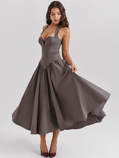 High-end European spring dress: sexy backless deep plunge halter style - The Cool Collective AU
