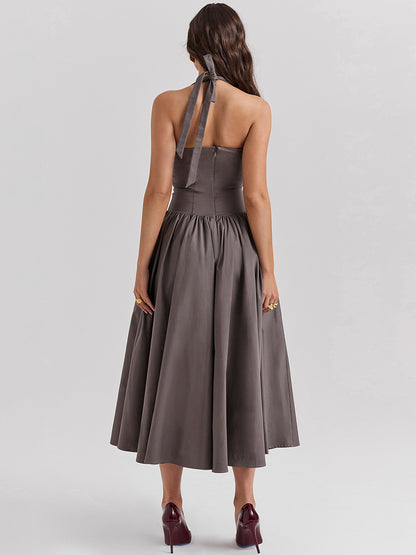High-end European spring dress: sexy backless deep plunge halter style - The Cool Collective AU