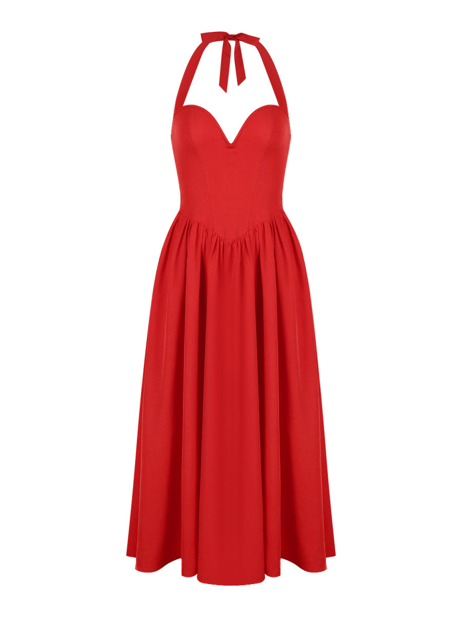 High-end European spring dress: sexy backless deep plunge halter style - The Cool Collective AU
