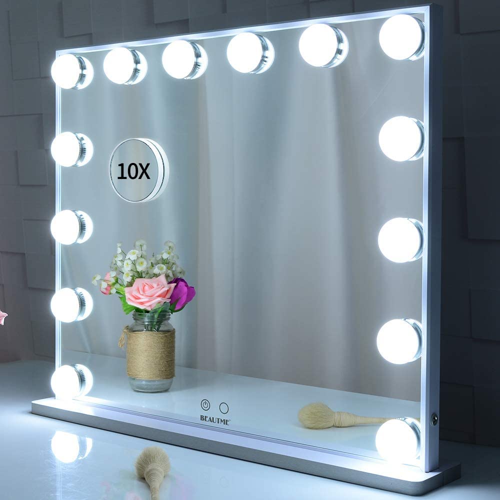 Hollywood Makeup Vanity Mirror with LED Lights and Detachable 10X Magnification Mirror (White, 62 x 51 cm) - The Cool Collective AU
