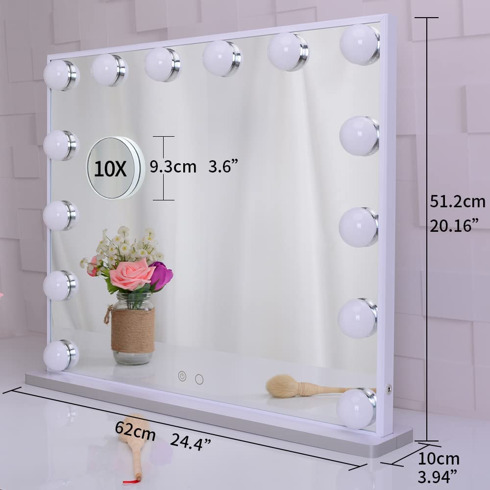 Hollywood Makeup Vanity Mirror with LED Lights and Detachable 10X Magnification Mirror (White, 62 x 51 cm) - The Cool Collective AU