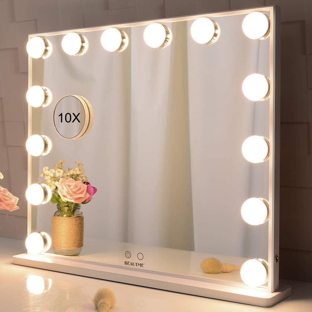 Hollywood Makeup Vanity Mirror with LED Lights and Detachable 10X Magnification Mirror (White, 62 x 51 cm) - The Cool Collective AU