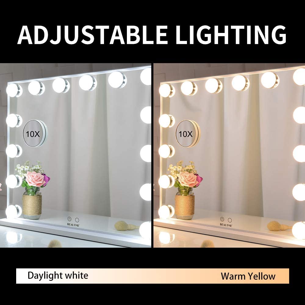 Hollywood Makeup Vanity Mirror with LED Lights and Detachable 10X Magnification Mirror (White, 62 x 51 cm) - The Cool Collective AU