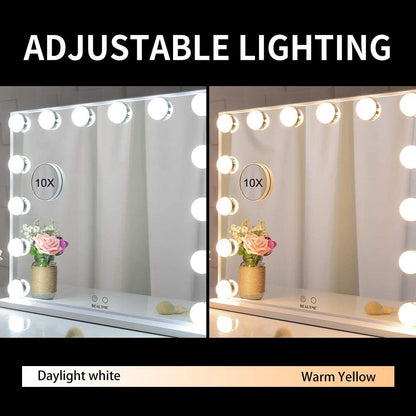 Hollywood Makeup Vanity Mirror with LED Lights and Detachable 10X Magnification Mirror (White, 62 x 51 cm) - The Cool Collective AU