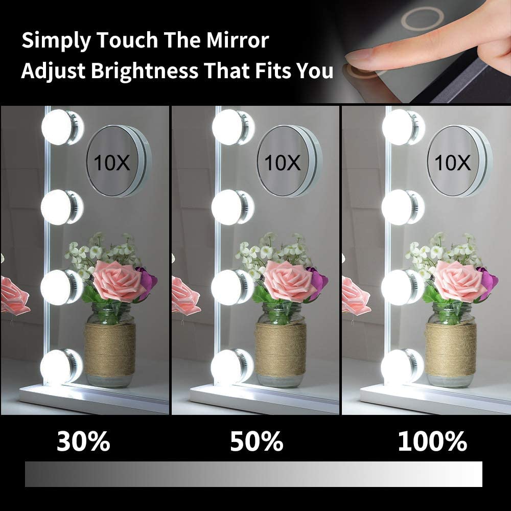 Hollywood Makeup Vanity Mirror with LED Lights and Detachable 10X Magnification Mirror (White, 62 x 51 cm) - The Cool Collective AU