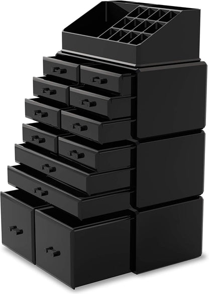 Makeup Cosmetic Organizer Storage with 12 Drawers Display Boxes (Black) - The Cool Collective AU