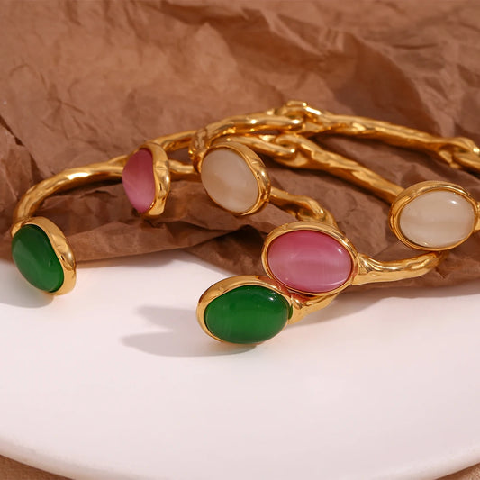 Natural Crystal Gold Toned Bangle - The Cool Collective AU