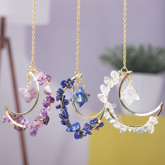 Natural Crystal Moon Pendant Wind Chime Ornament Gift Decoration - The Cool Collective AU