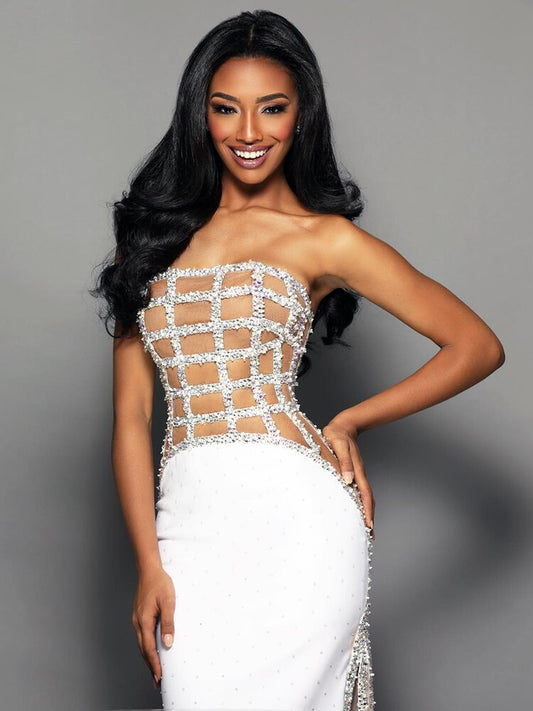 Off-Shoulder White Sequin Mesh Evening Dress – Slim Fit, Floor-Length - The Cool Collective AU