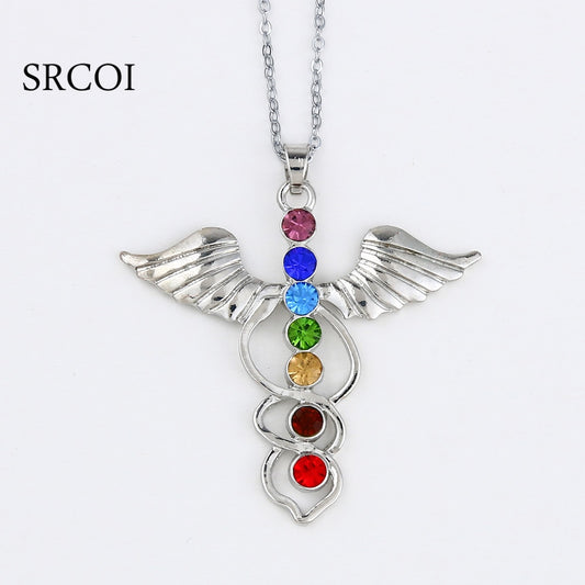 Reiki Chakra Pendant Necklace - 7 Crystal Beads & Healing Quartz - The Cool Collective AU