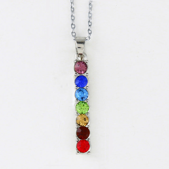 Reiki Chakra Pendant Necklace - 7 Crystal Beads & Healing Quartz - The Cool Collective AU