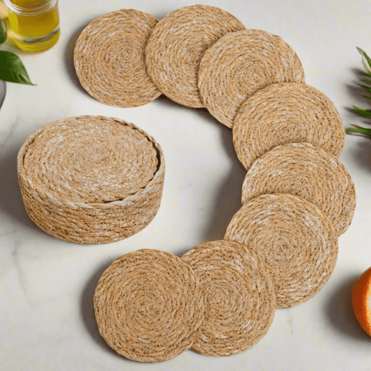 Natural Elegance: 9-Piece Seagrass Coaster Set - The Cool Collective AU