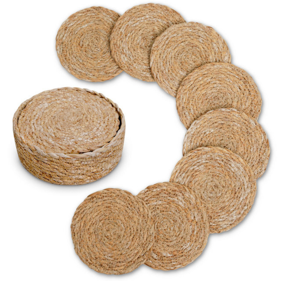 Natural Elegance: 9-Piece Seagrass Coaster Set - The Cool Collective AU