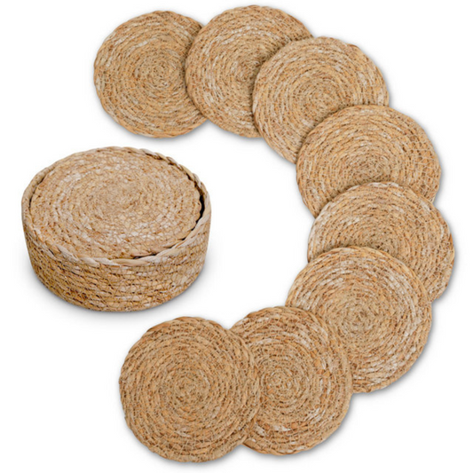 Natural Elegance: 9-Piece Seagrass Coaster Set - The Cool Collective AU