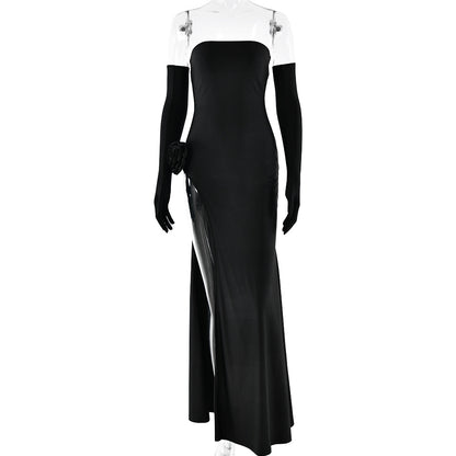 Sexy Strapless Women's Dress - Floral Inlay, Backless Long Skirt - The Cool Collective AU