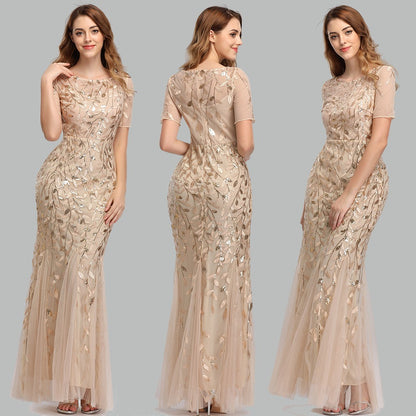 Slim Fitting Mesh Sequin Evening Fishtail Dress - The Cool Collective AU