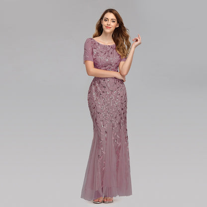 Slim Fitting Mesh Sequin Evening Fishtail Dress - The Cool Collective AU