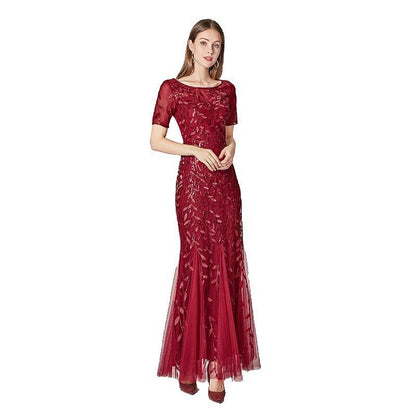 Slim Fitting Mesh Sequin Evening Fishtail Dress - The Cool Collective AU