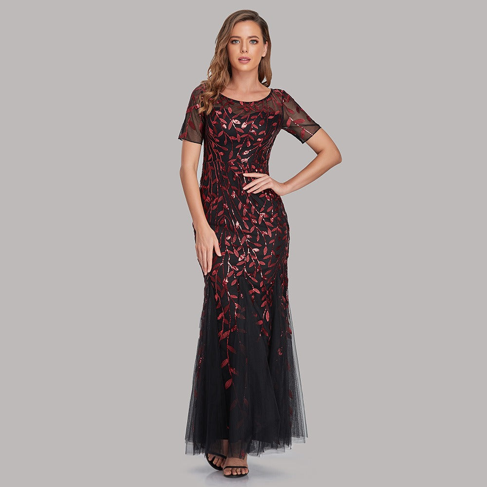 Slim Fitting Mesh Sequin Evening Fishtail Dress - The Cool Collective AU