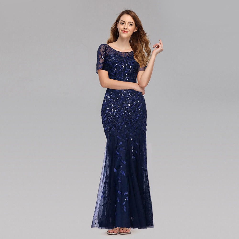 Slim Fitting Mesh Sequin Evening Fishtail Dress - The Cool Collective AU