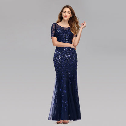 Slim Fitting Mesh Sequin Evening Fishtail Dress - The Cool Collective AU
